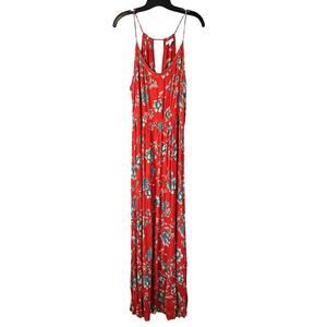 Patrons of Peace Maxi Dress Women's L Orange Turquoise Floral Beachy Boho Summer